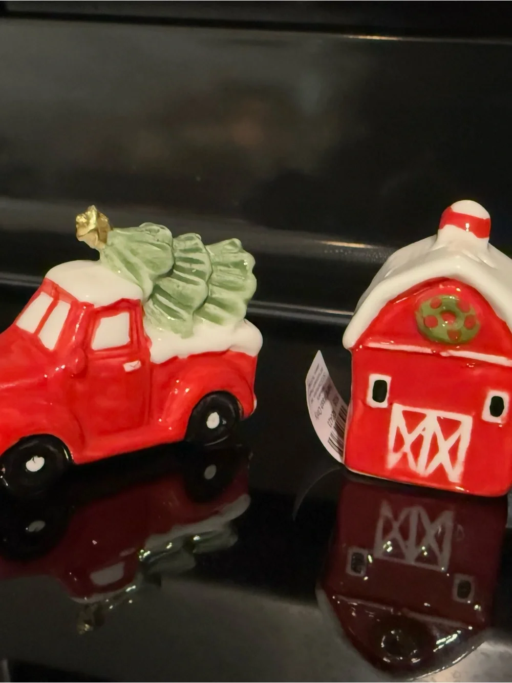 Christmas Red Truck Salt & Barn Pepper Mini Shaker Set Farmhouse Holiday Decor